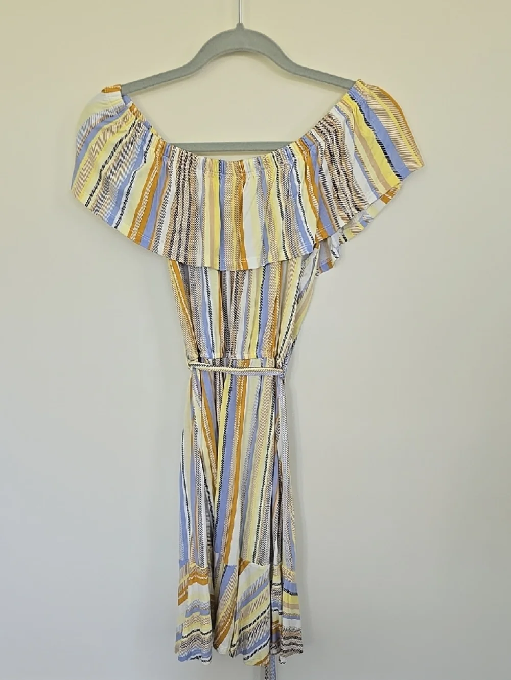 Lascana Off-Shoulder Striped Carmen Flounce Summer Dress in Yellow